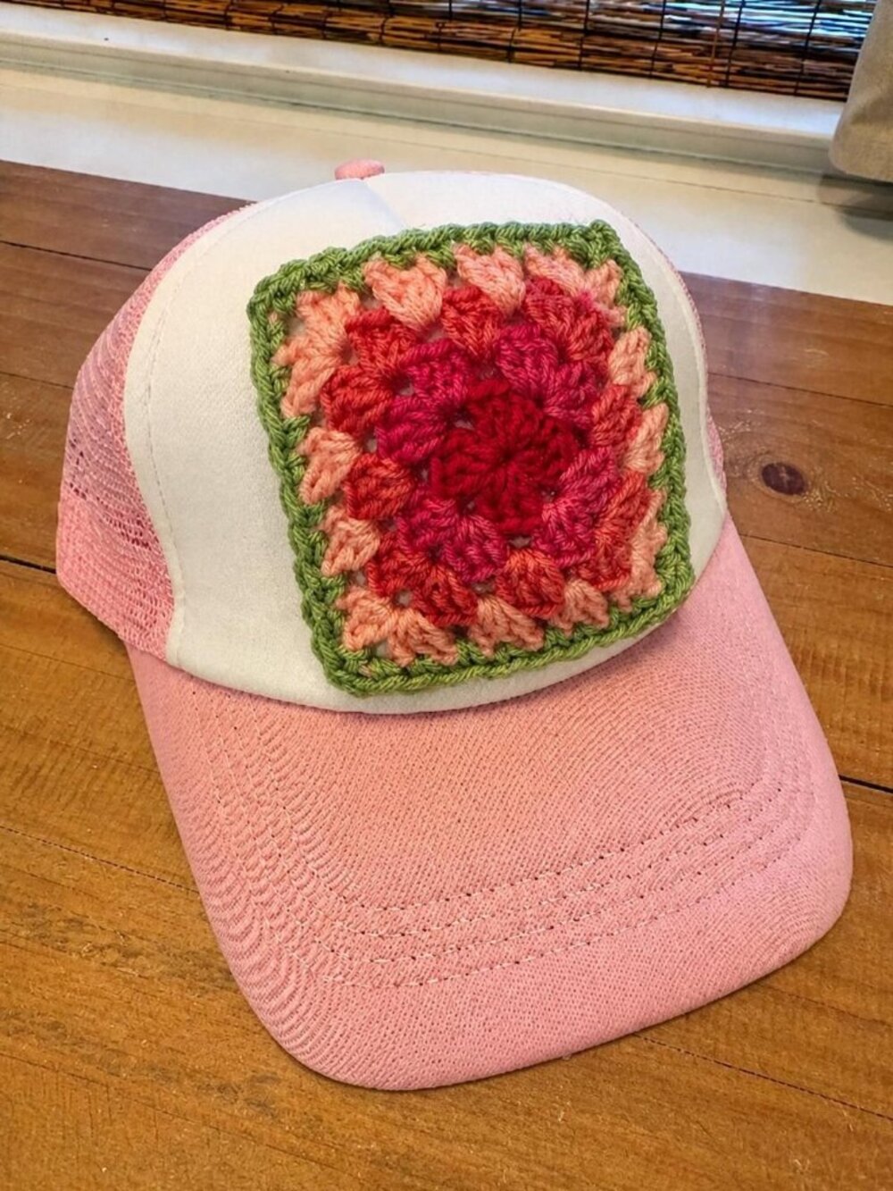 Pink Granny Square Trucker Hat